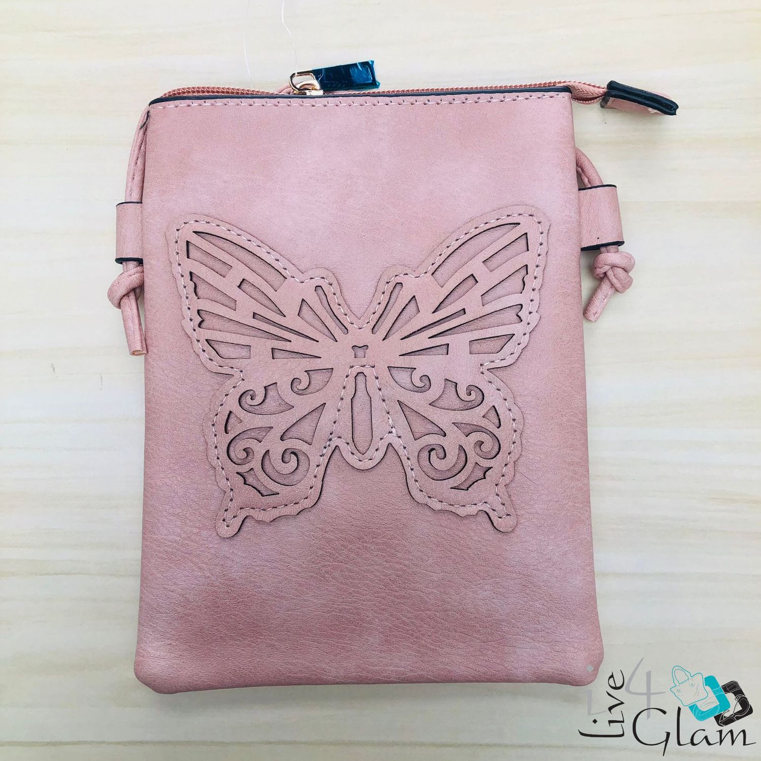 Leather Cross Body Bag Pink Butterfly