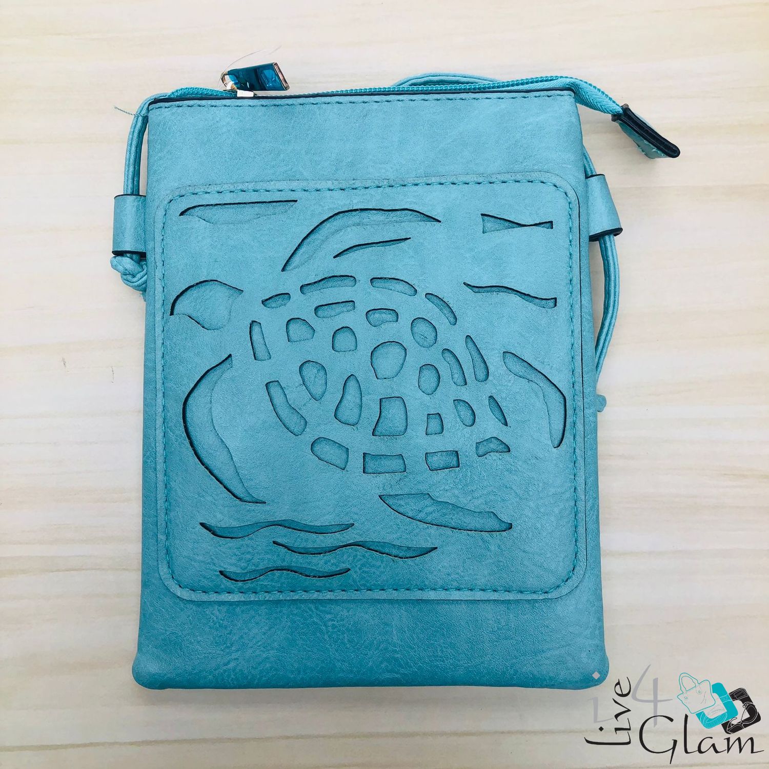 Leather Cross Body Bag Teal Turtle
