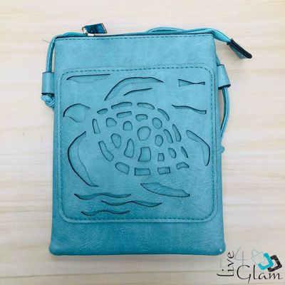 Leather Cross Body Bag Teal Turtle