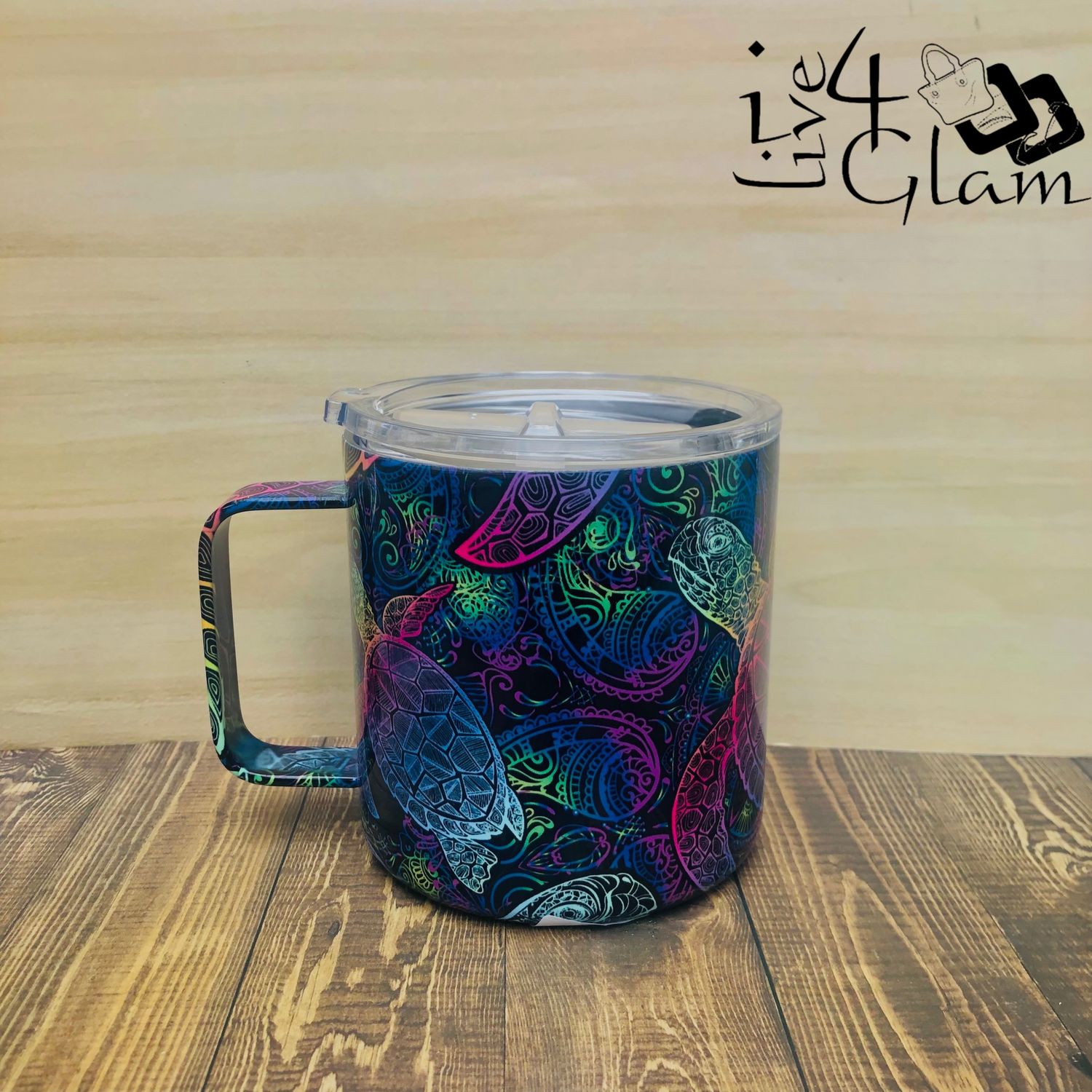 Neon Turtle Mug w Lid 14oz