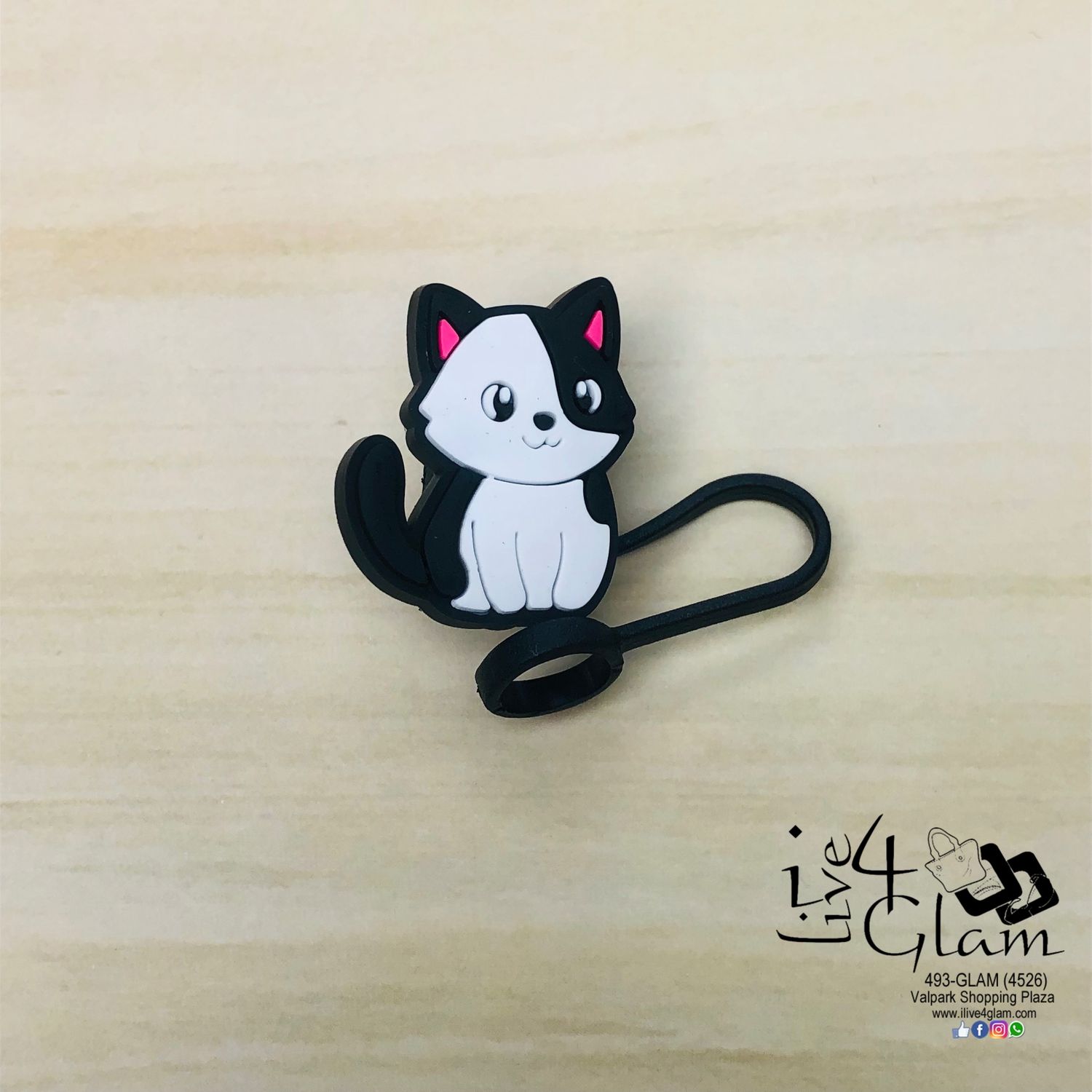Large Cat Silicone Straw Cover, Style: Black/White