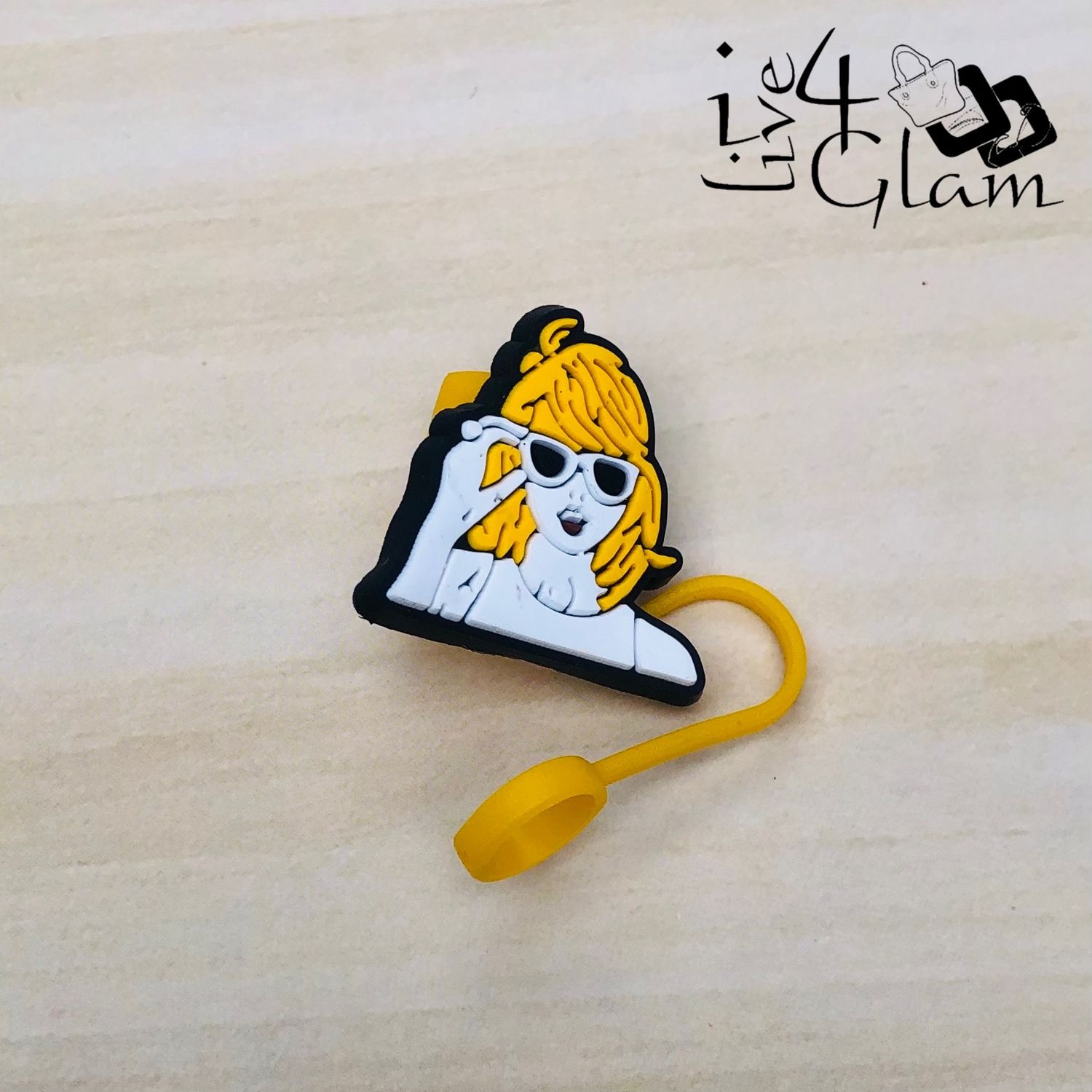 Large Yellow Silicone Straw Cover Lady