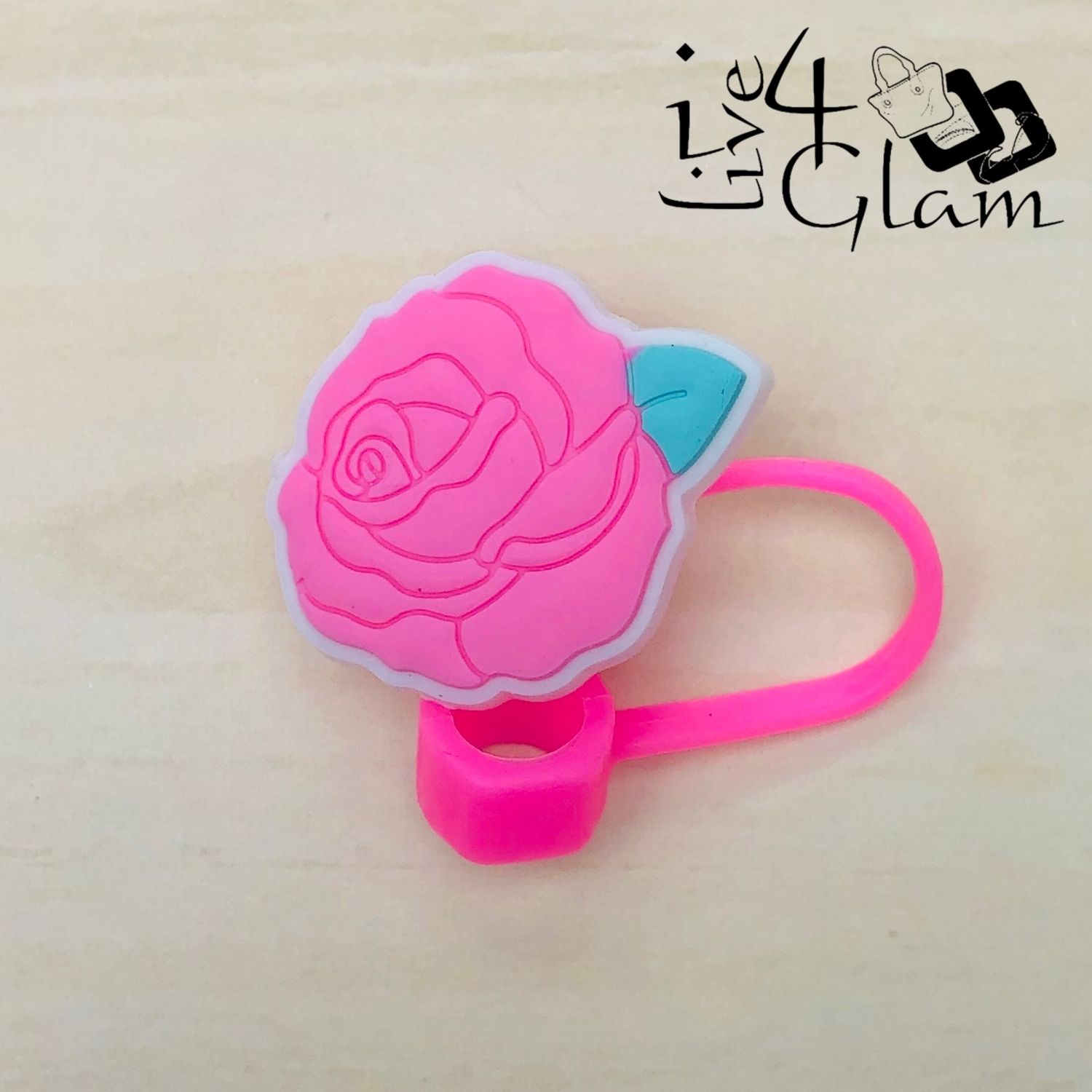 Pink Rose Large Straw Cover