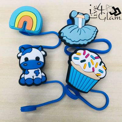 Large Blue Silicone Straw Cover