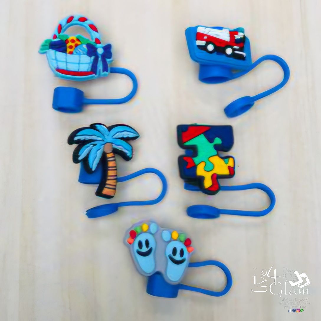 Large Blue Silicone Straw Cover