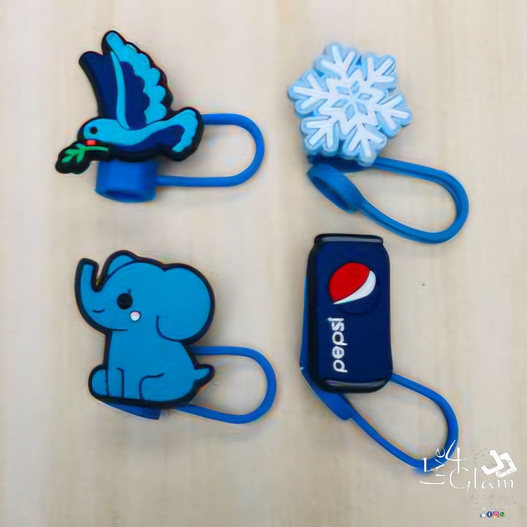 Large Blue Silicone Straw Cover
