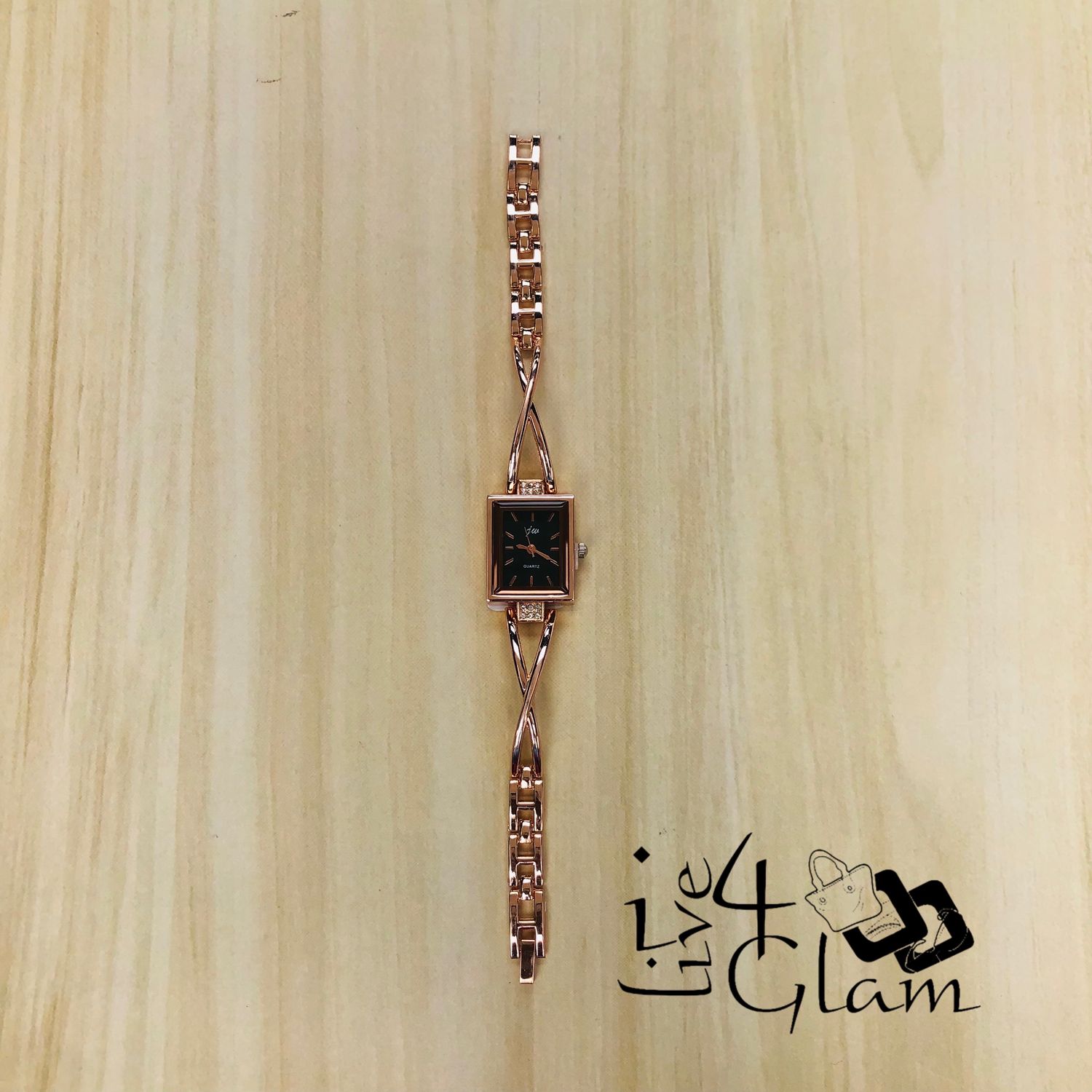 Rose Gold Rectangle Women&#39;s Watch, Style: Black