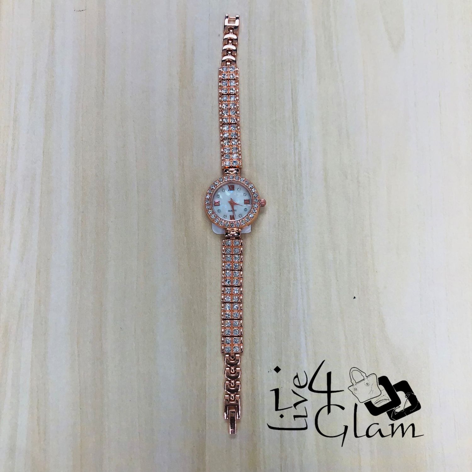 Rose Gold Round Watch Tennis Band
