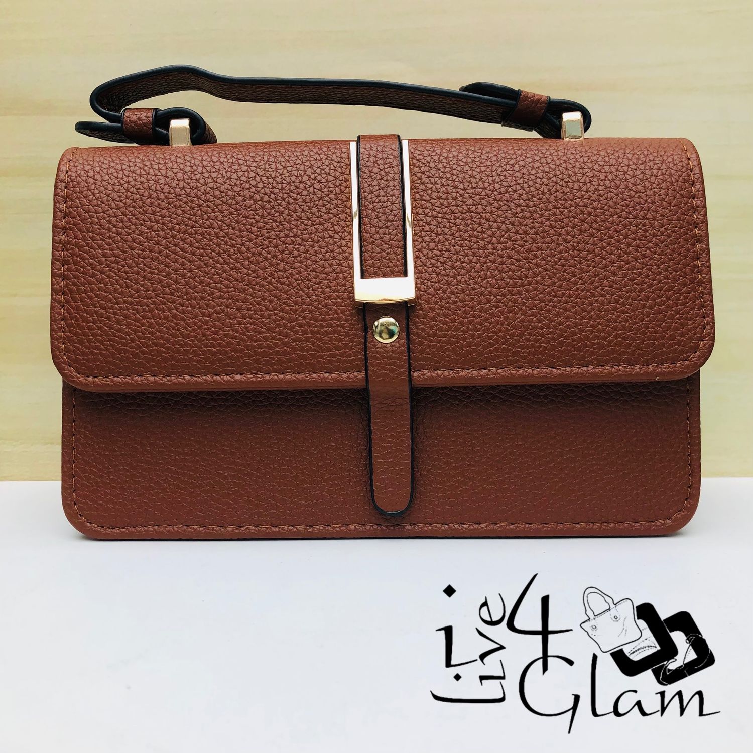 Faux Leather Mini Satchel Brown