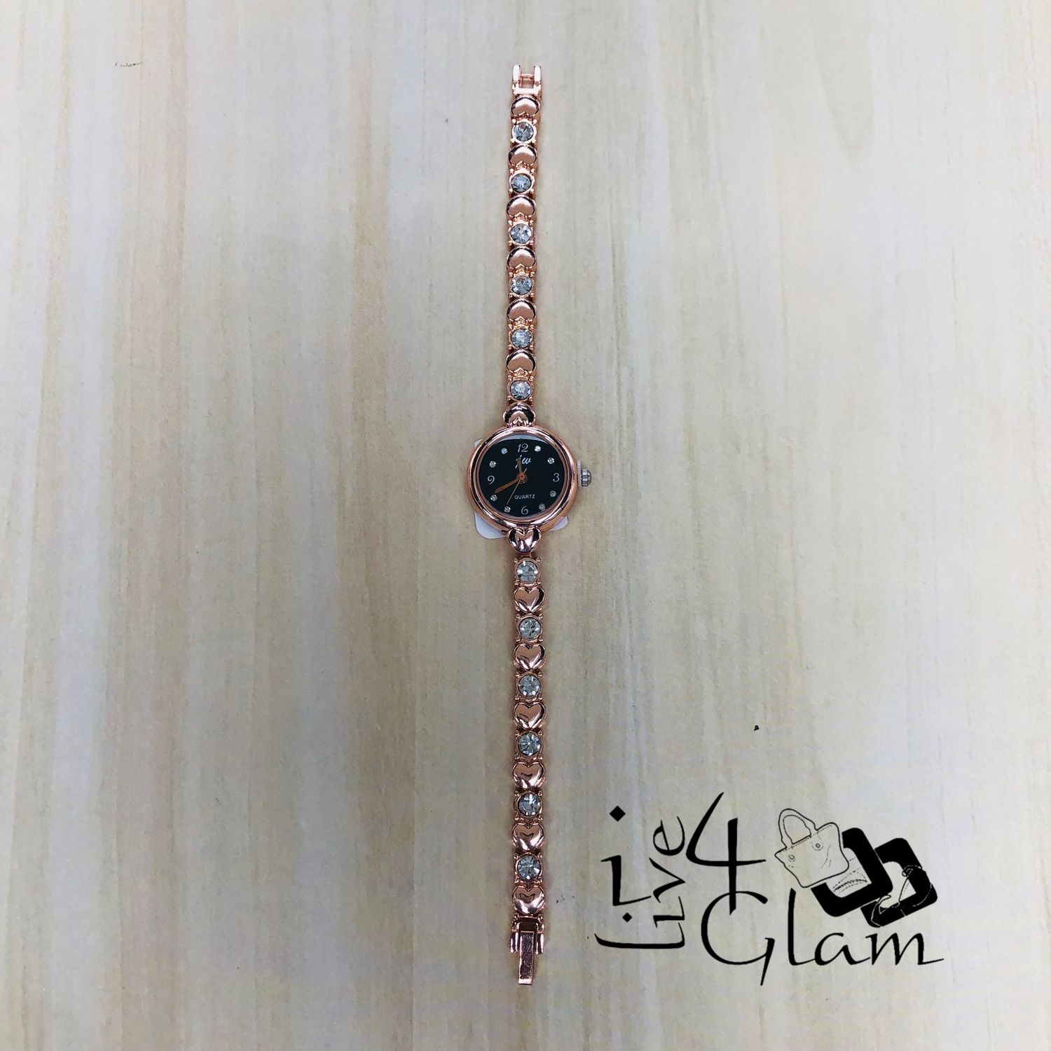 Rose Gold Women's Watch Heart Band, Color: Black