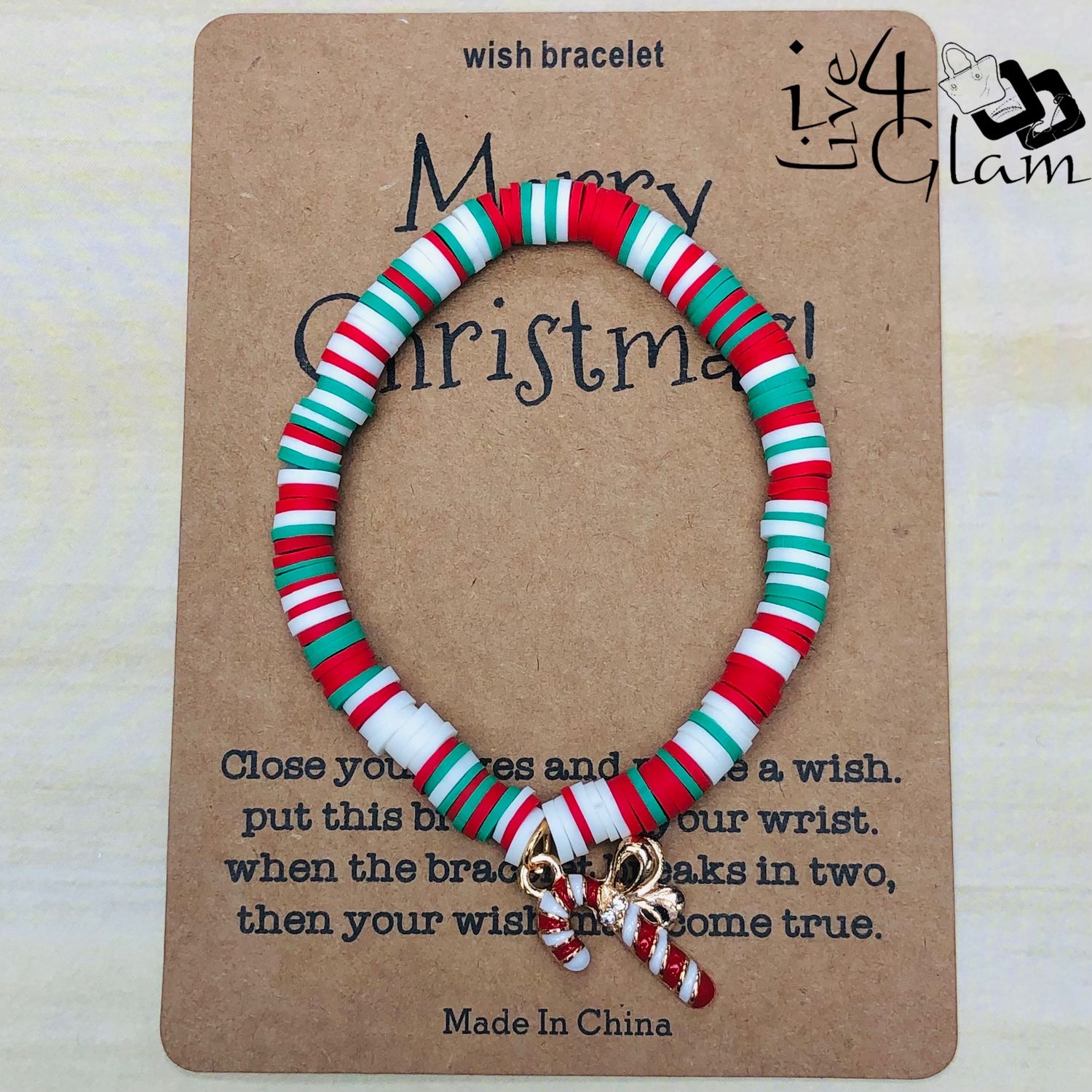 Wish Christmas Bead Bracelet Candy Cane