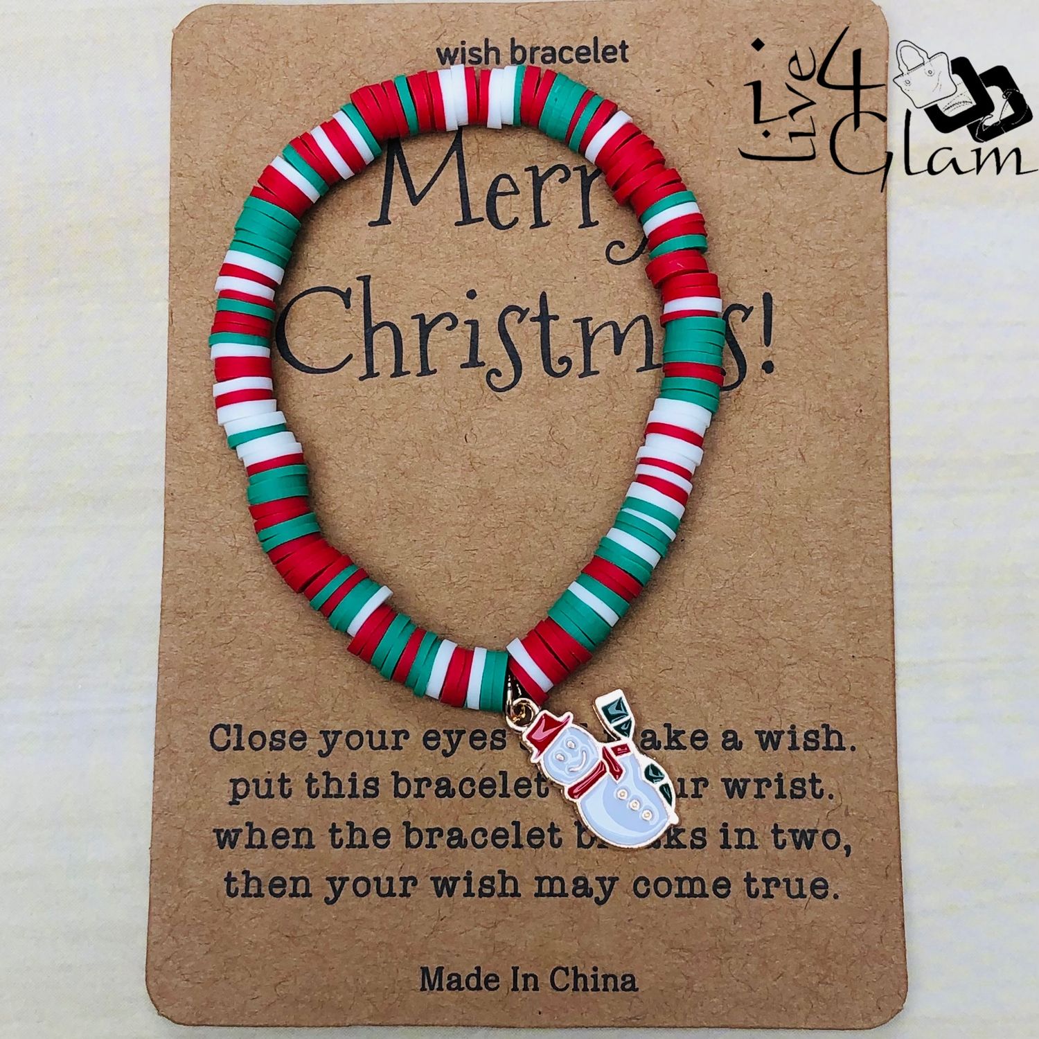 Wish Christmas Bead Bracelet Snowman