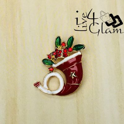 Christmas Broach Horn w Mistletoe