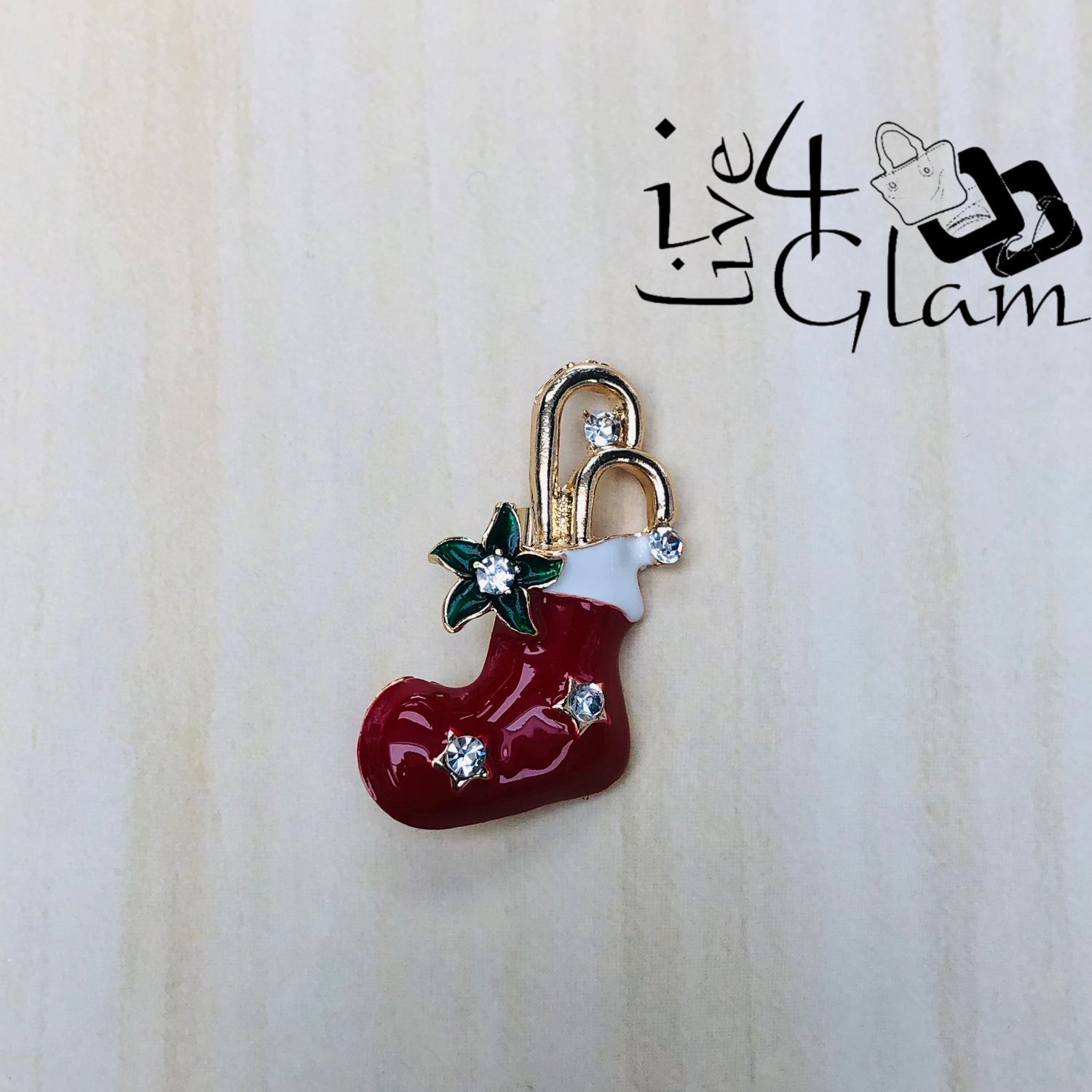 Christmas Broach Stocking w Gold Cane