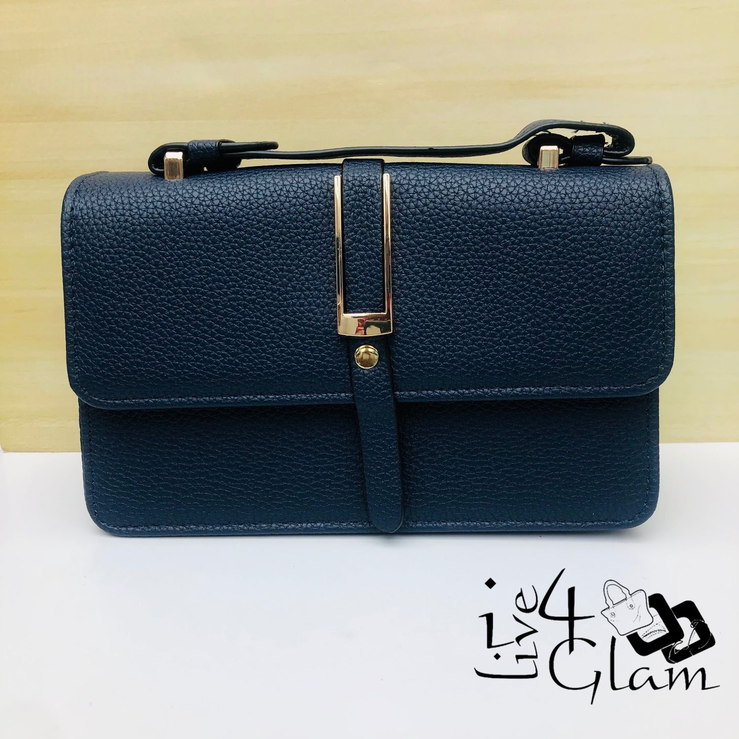 Faux Leather Mini Satchel Navy Blue