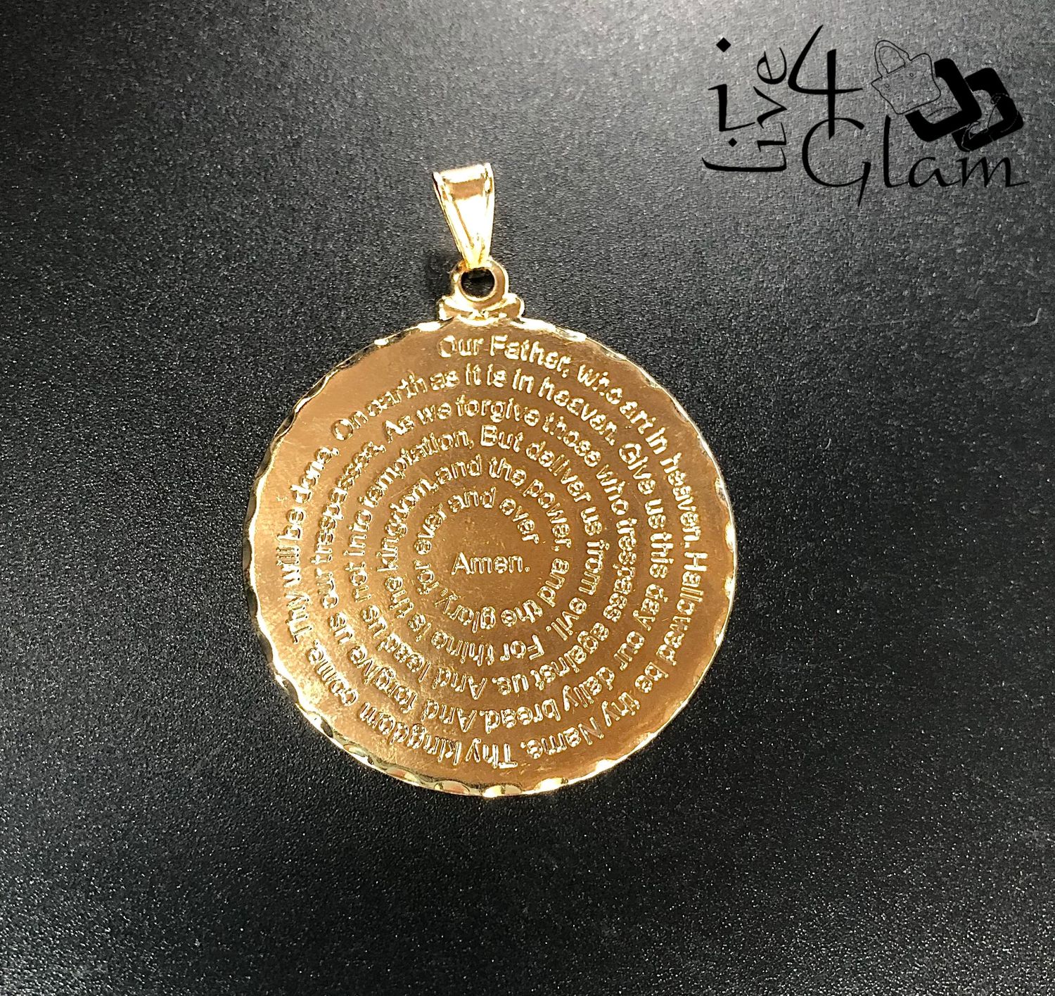 Stainless Steel Gold 1.5&quot; Round Lord&#39;s Prayer Pendant