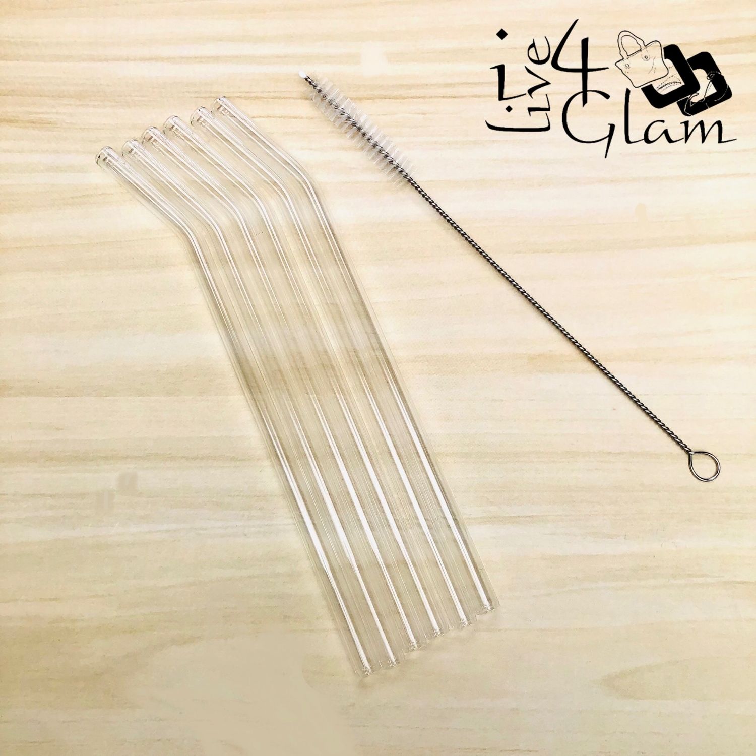 6 Pack Angled Glass Straws with Cleaner