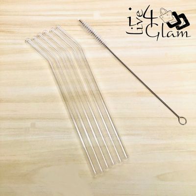 6 Pack Angled Glass Straws with Cleaner