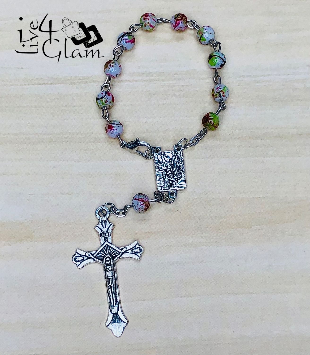Miraculous One Decade Pocket Rosary, Color: Marble Red and Green