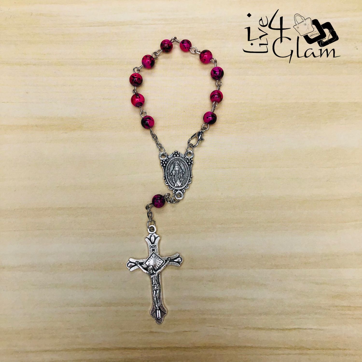 Miraculous One Decade Pocket Rosary, Color: Hot Pink