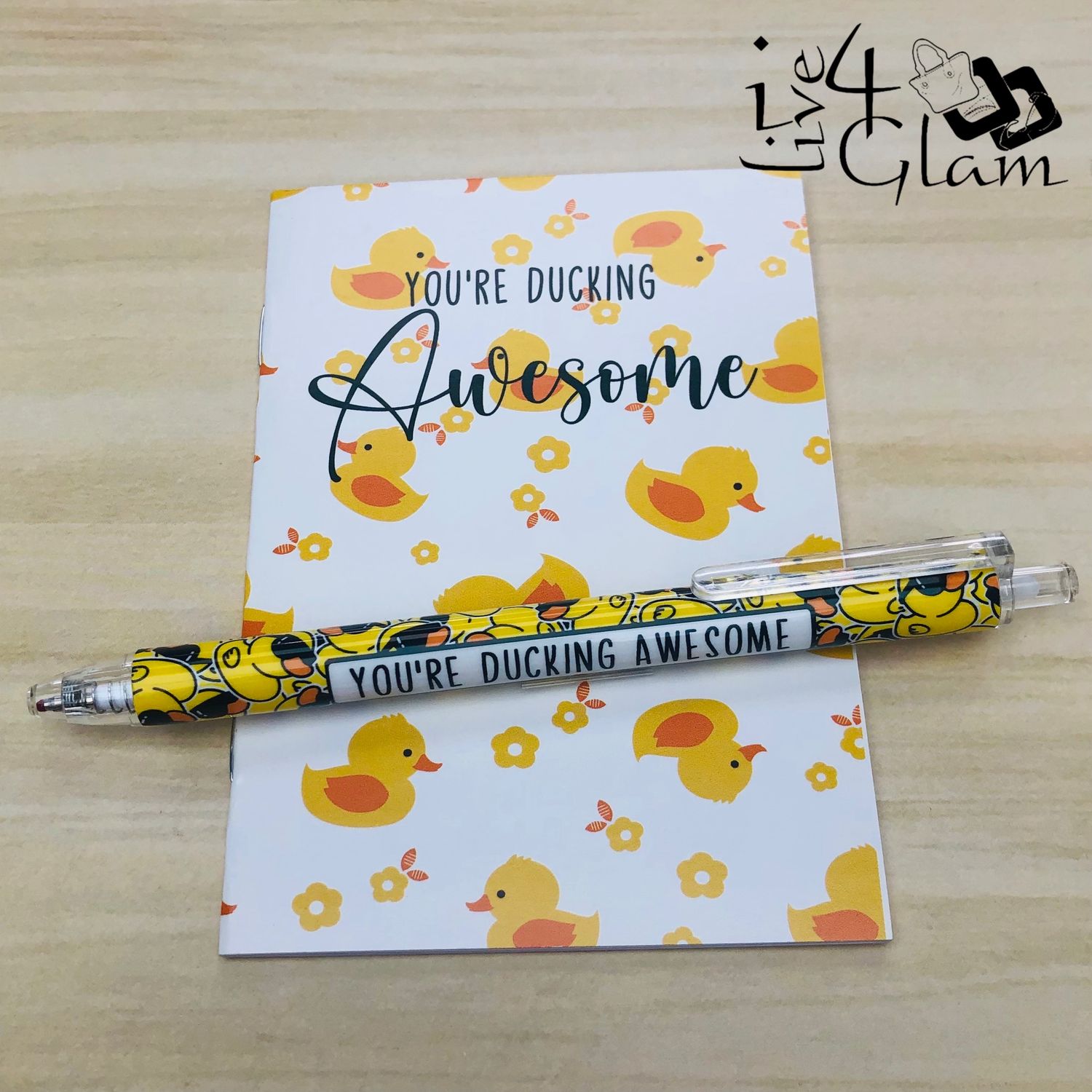 Inspirational Duck Pen &amp; Notebook, Color: White You&#39;re Ducking Awesome