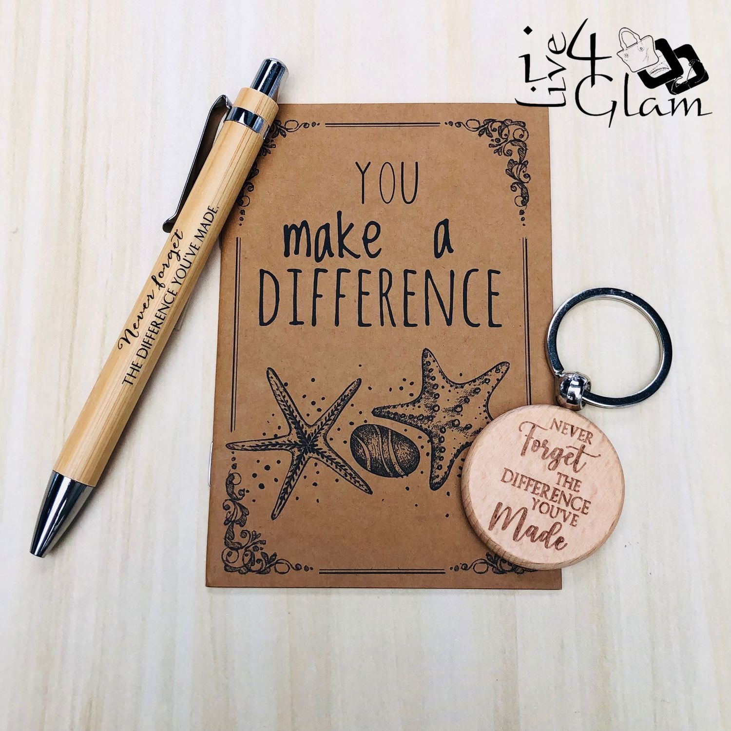 You Make a Difference Bamboo Pen Notebook and Keychain Set