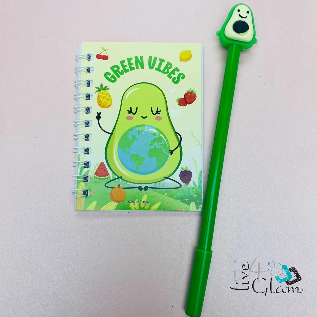 Avocado Notebook and Pen, Style: Green Vibes