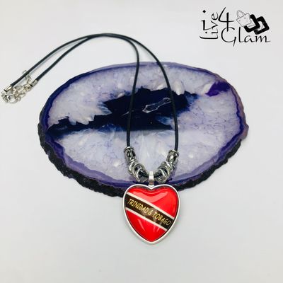 Trinidad and Tobago Cord Necklace w Heart Pendant