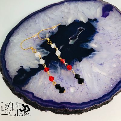 18kt Gold Filled Red, White, Black Crystal Hanging Earring
