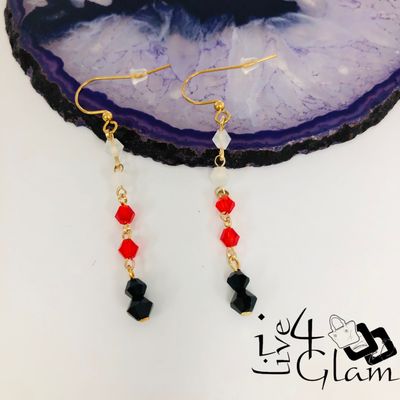 18kt Gold Filled Red, White, Black Crystal Hanging Earring
