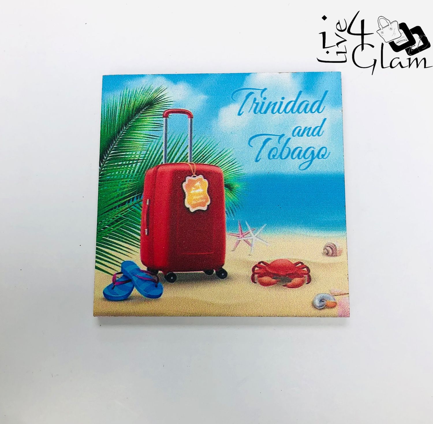 Trinidad and Tobago Wooden Coaster Travel Suitcase Beach Design