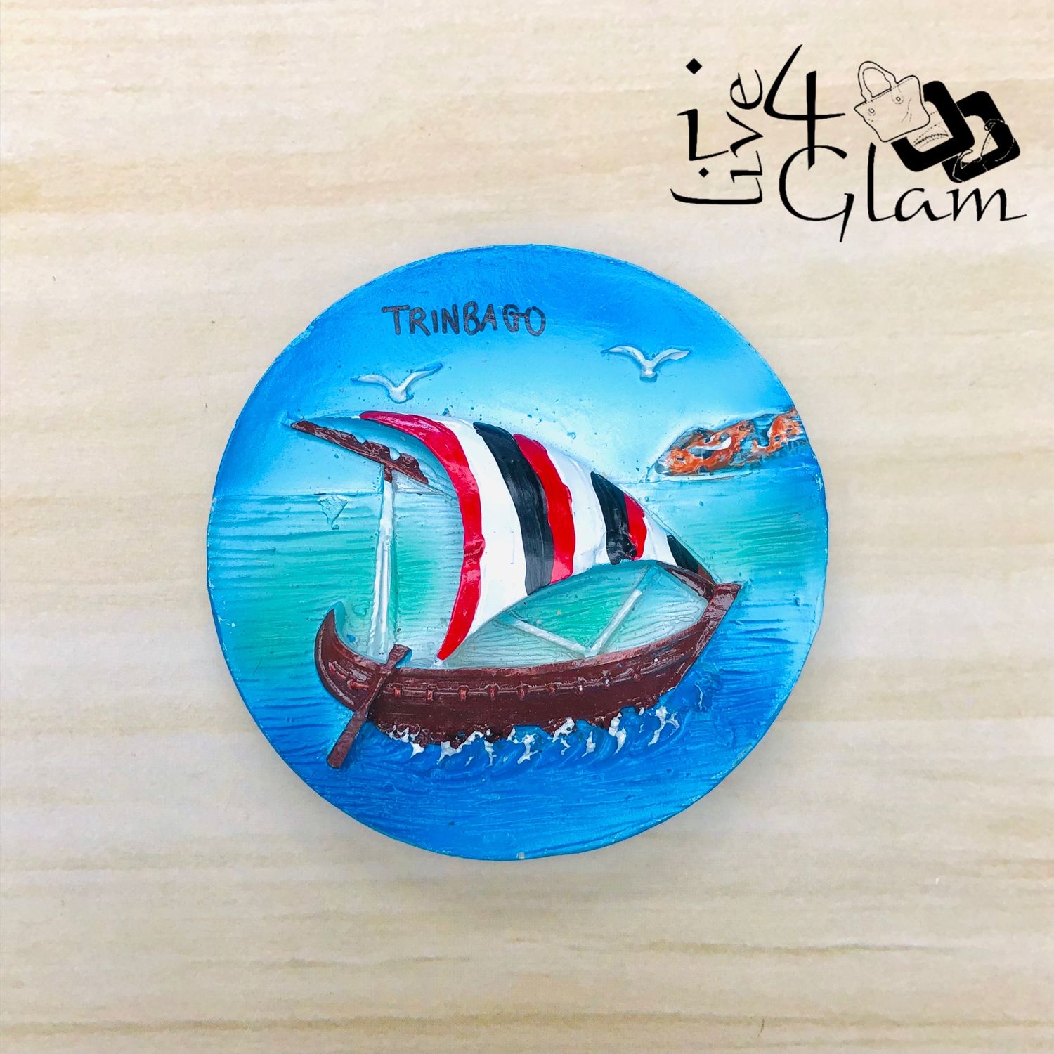 Trinidad and Tobago Souvenir Ship Magnet Red and White