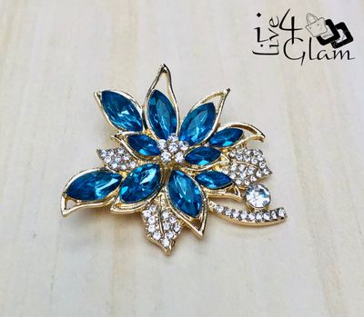 Blue Rhinestone Flower Broach