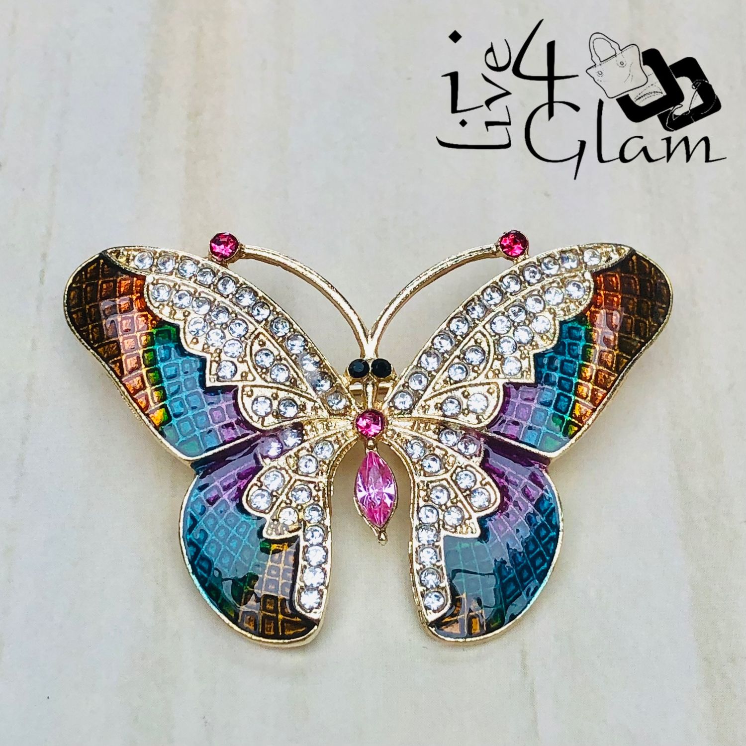 Rhinestone Butterfly Broach