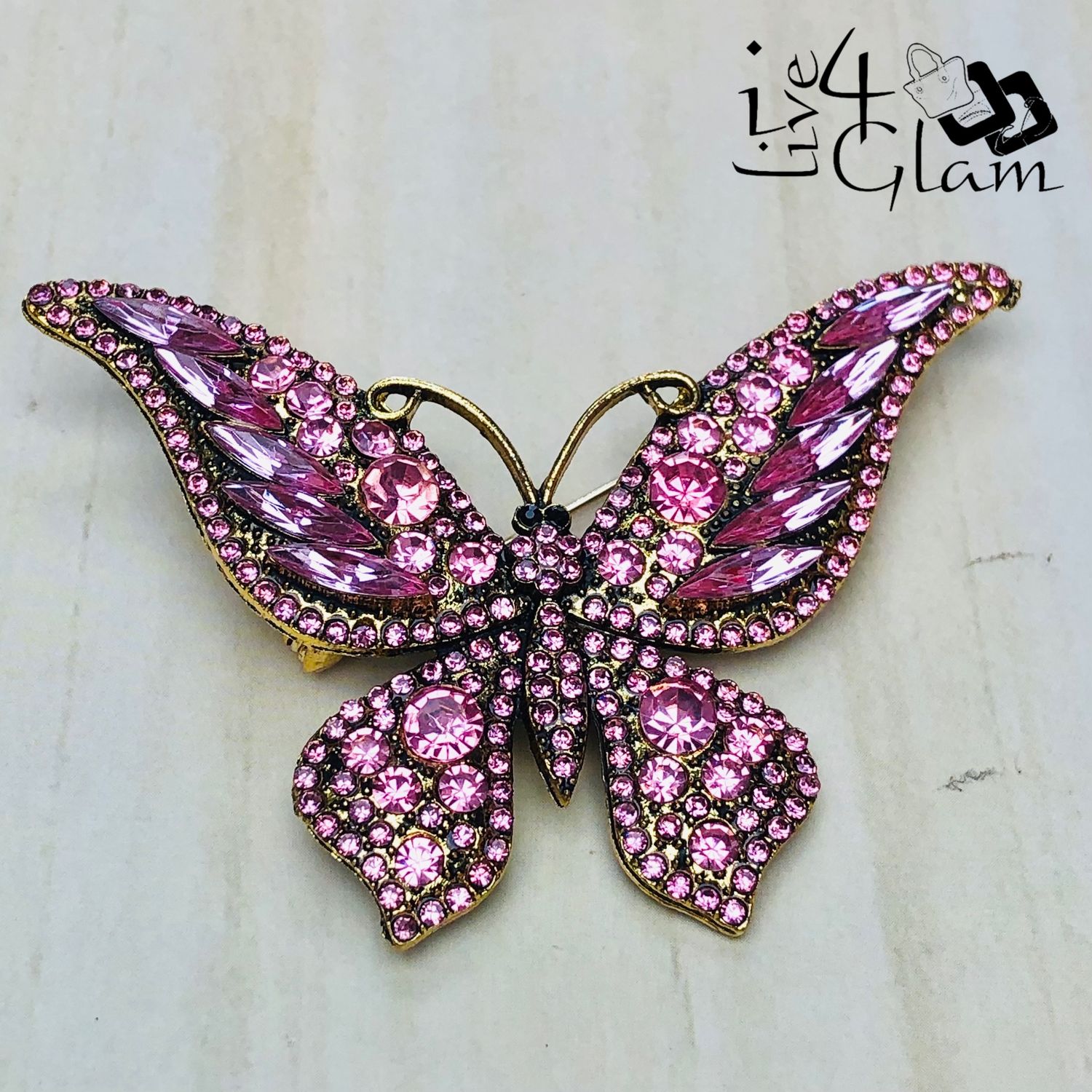 Pink Rhinestone Butterfly Broach