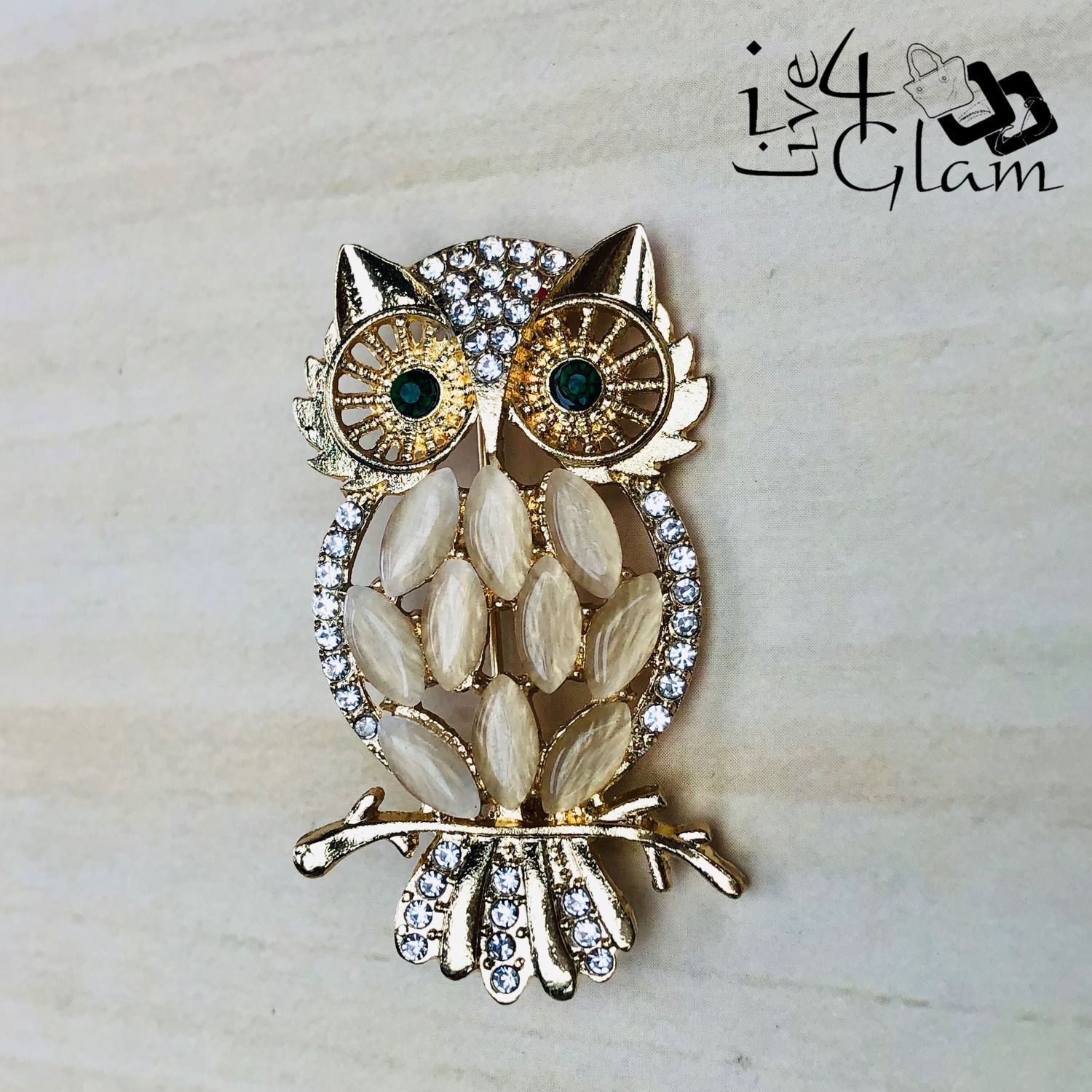 Rhinestone Owl Broach