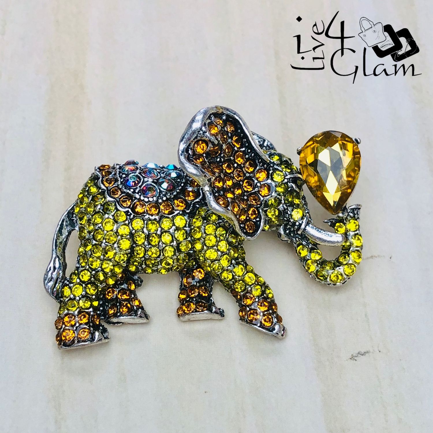 Rhinestone Elephant Broach