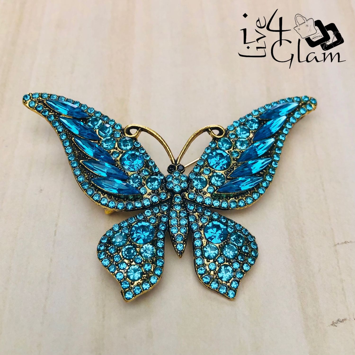 Blue Rhinestone Butterfly Broach