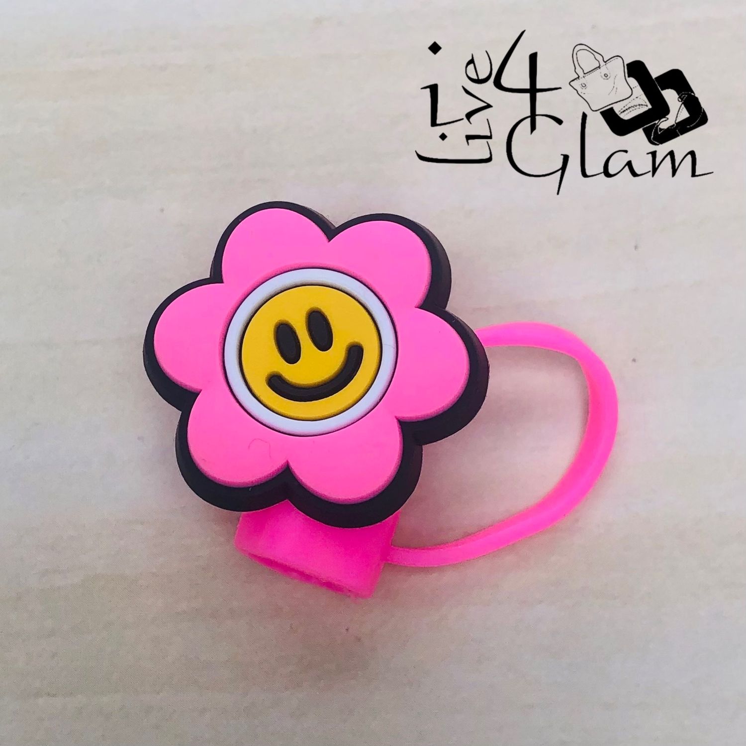 Pink Daisy Smiley Face Large Straw Cover