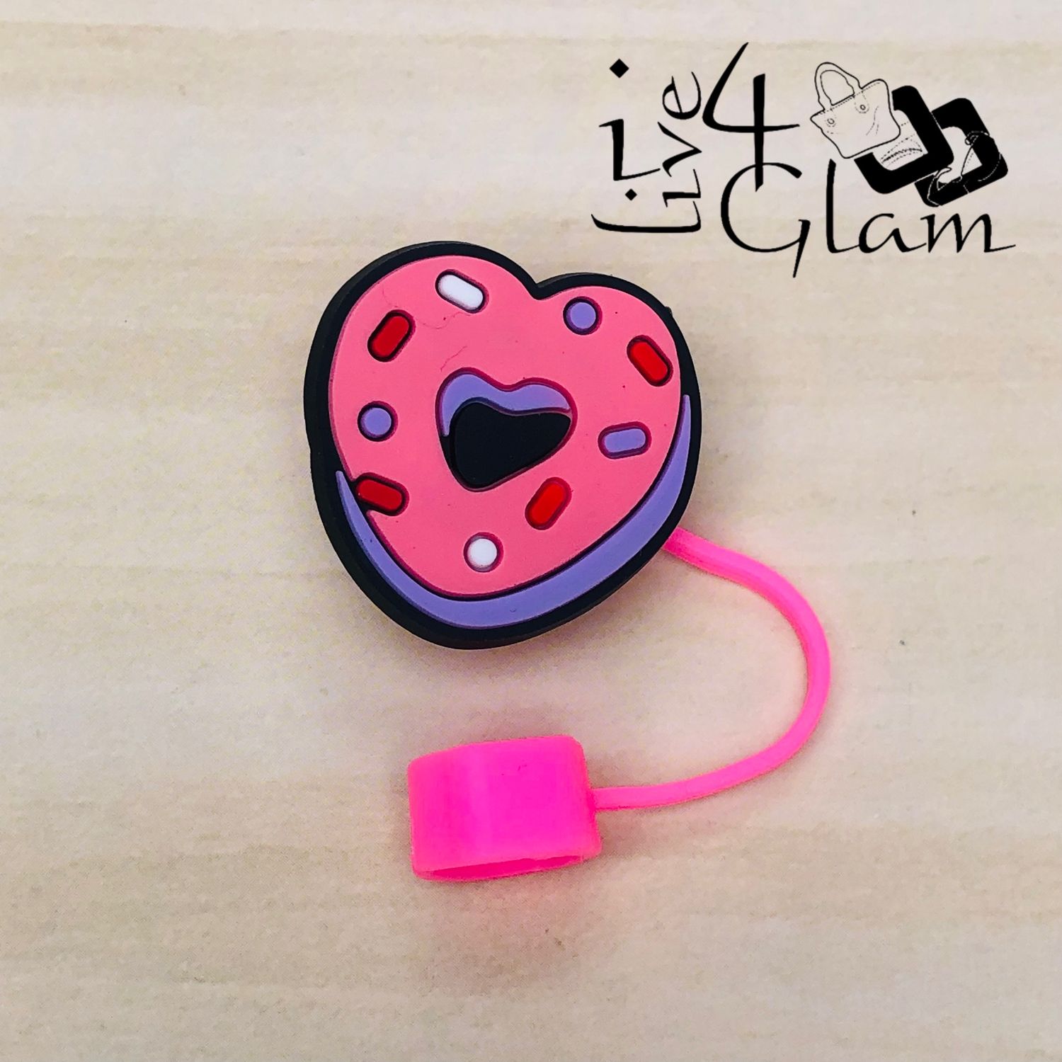 Pink Heart Donut Large Straw Cover
