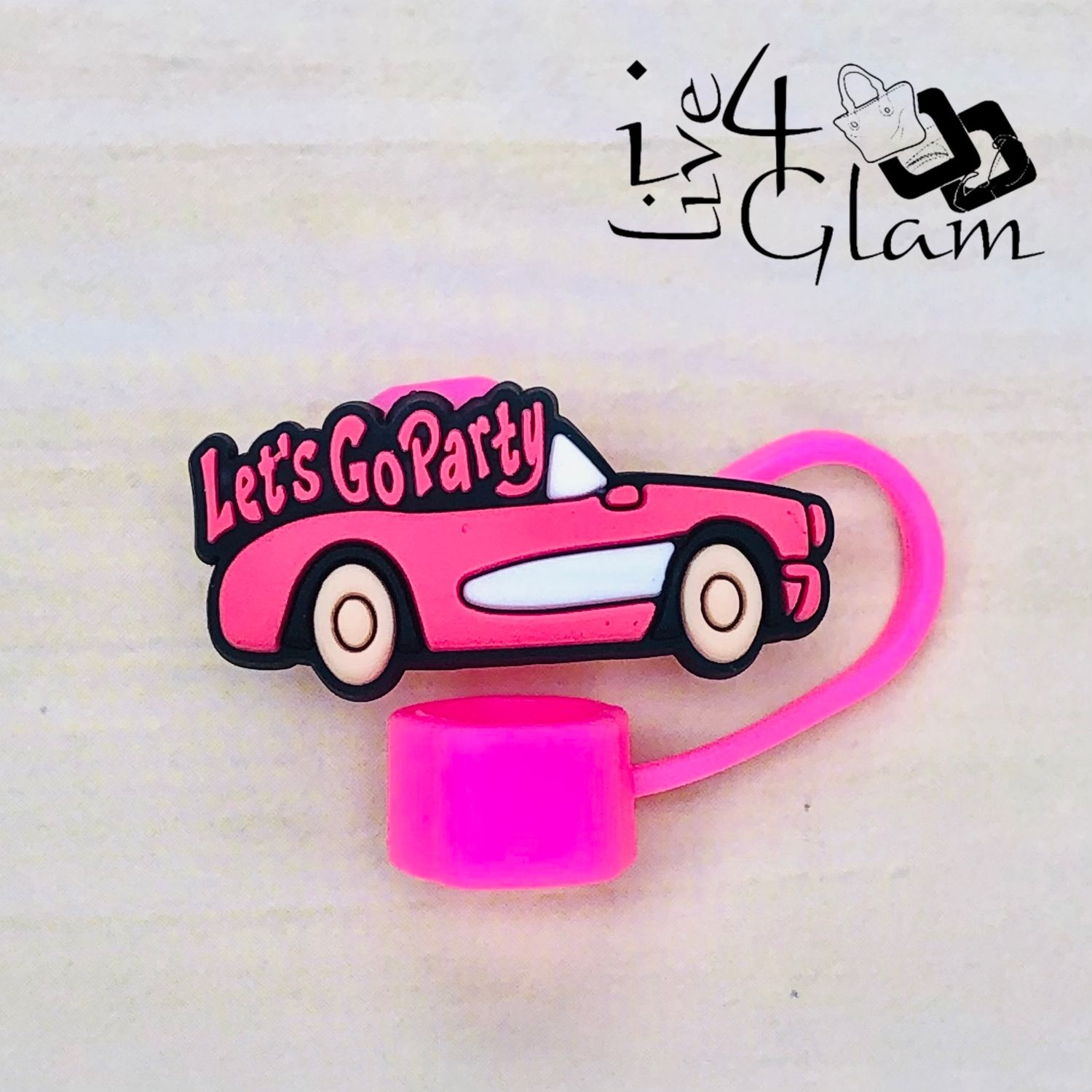 Pink Let&#39;s Go Party Large Straw Cover