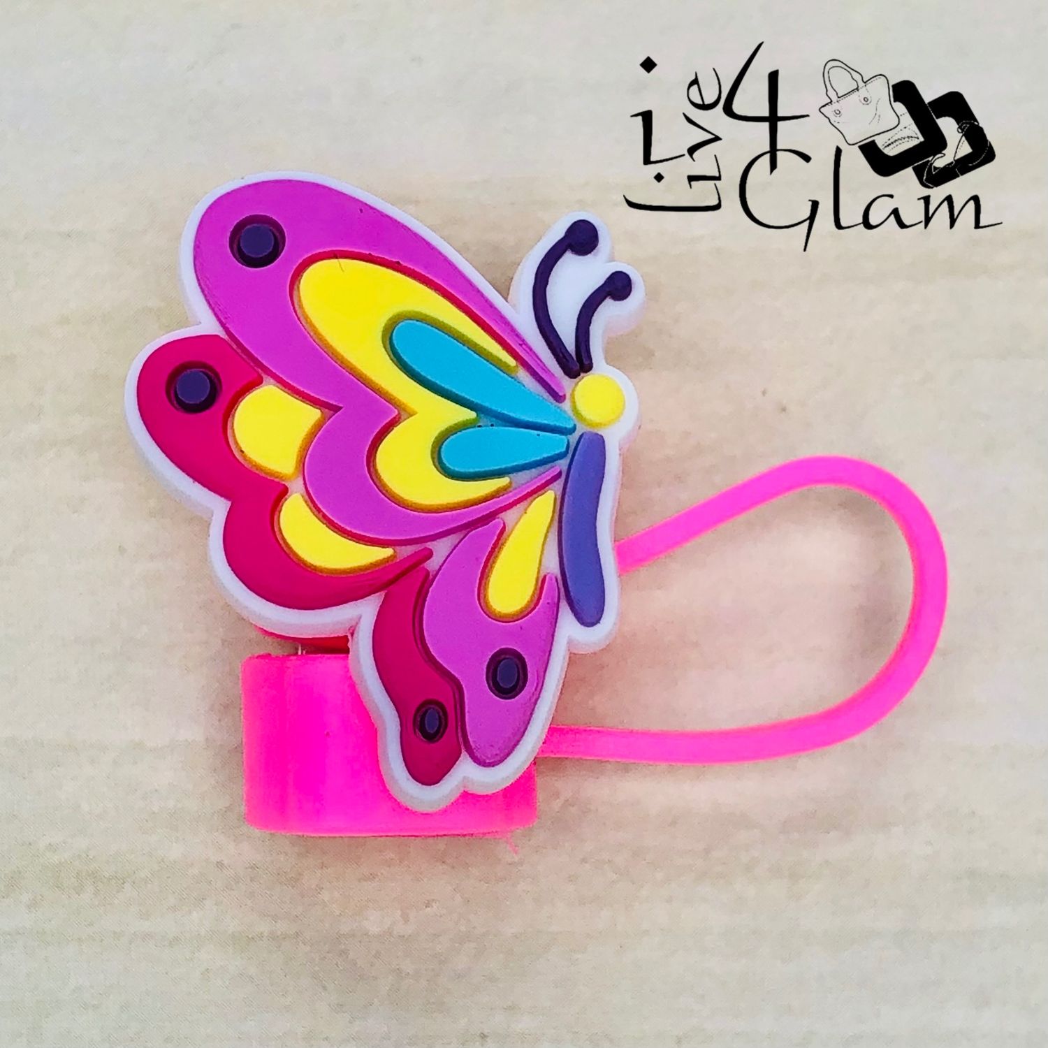 Pink Butterfly Large Straw Cover