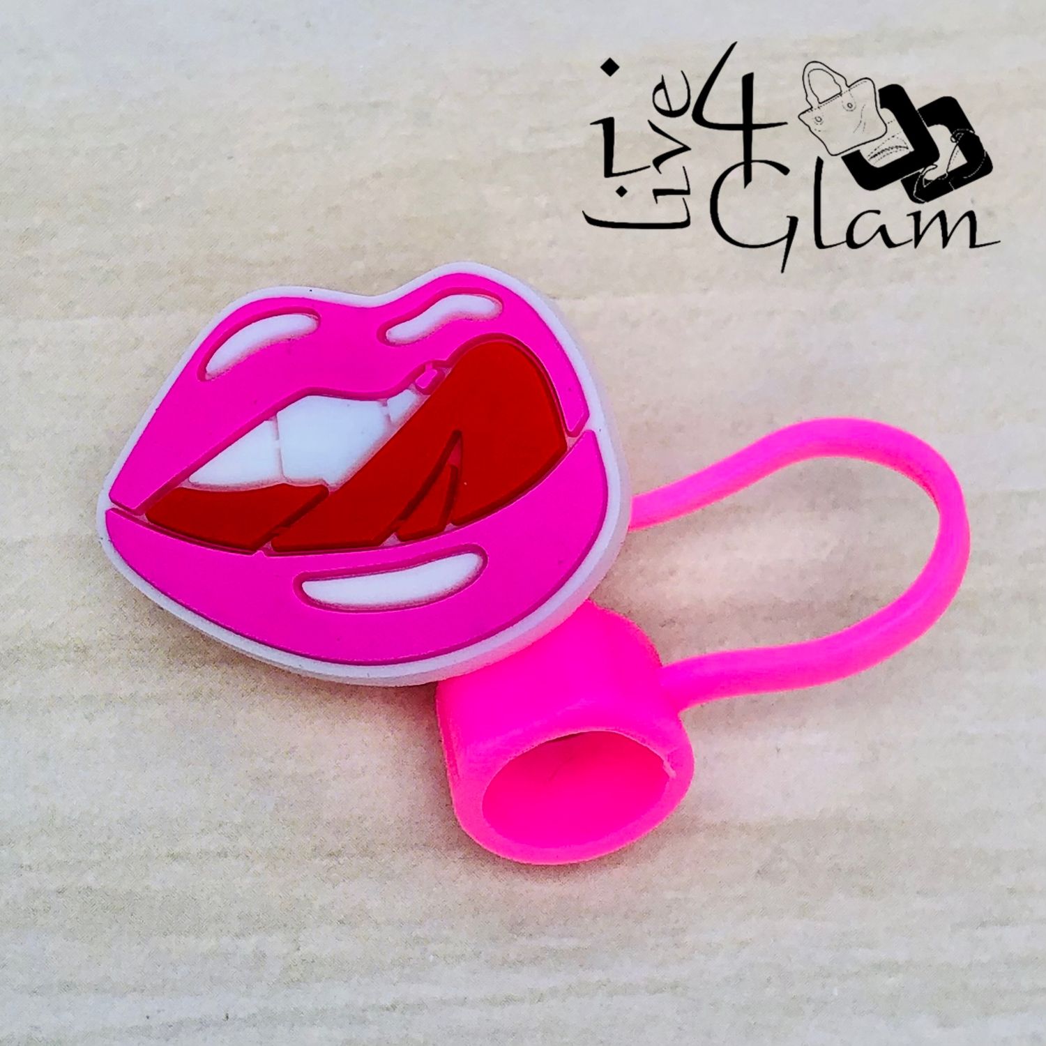 Pink Licking Lips Large Straw Cover