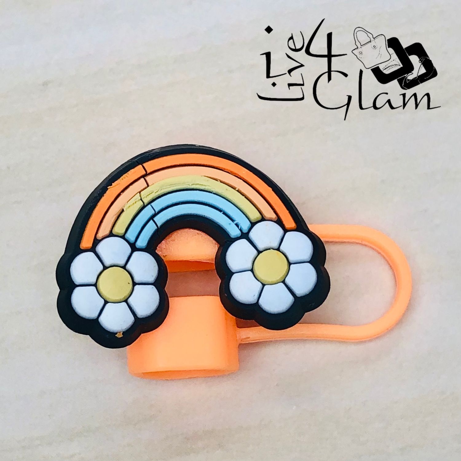 Orange Rainbow w Flowers Large Straw Cover