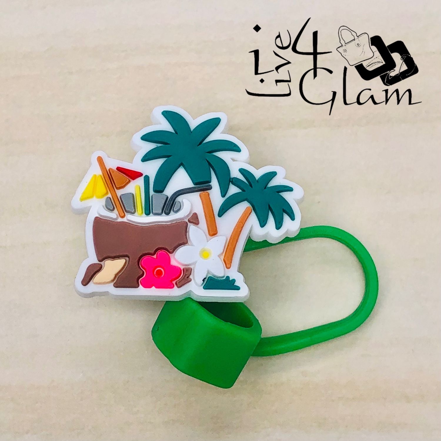 Tropical Large Straw Cover , Style: Tree w Drinks