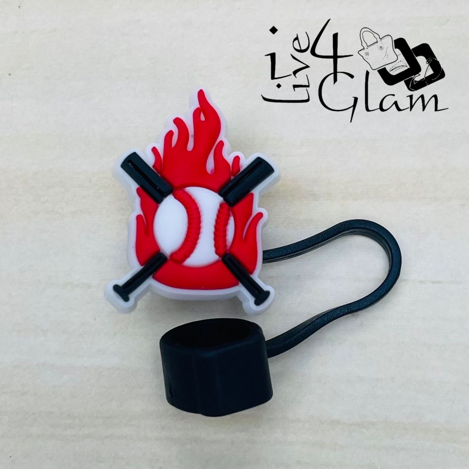 Ball Large Straw Cover , Style: Baseball w Flames