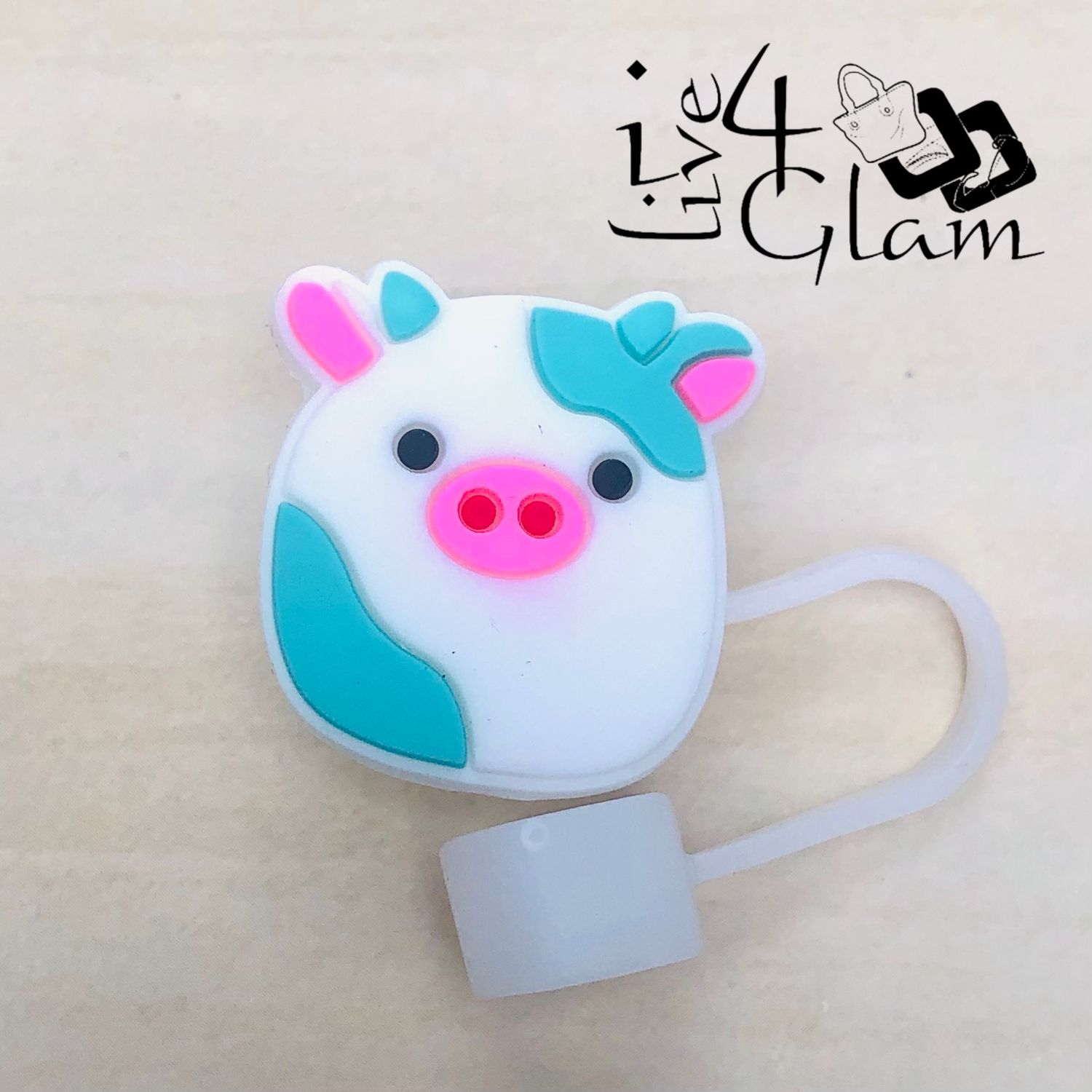 Large Cow Silicone Straw Cover, Style: Teal and White