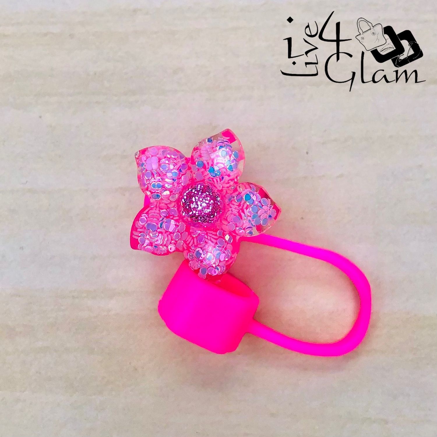 Pink Iridescent Flower Pink Large Straw Cover