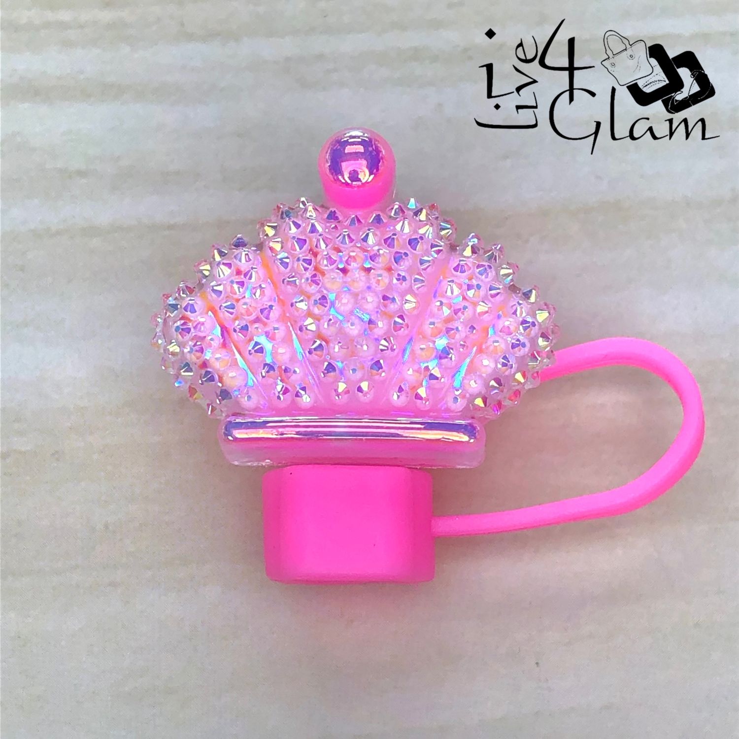 Iridescent Crown Pink Large Straw Cover