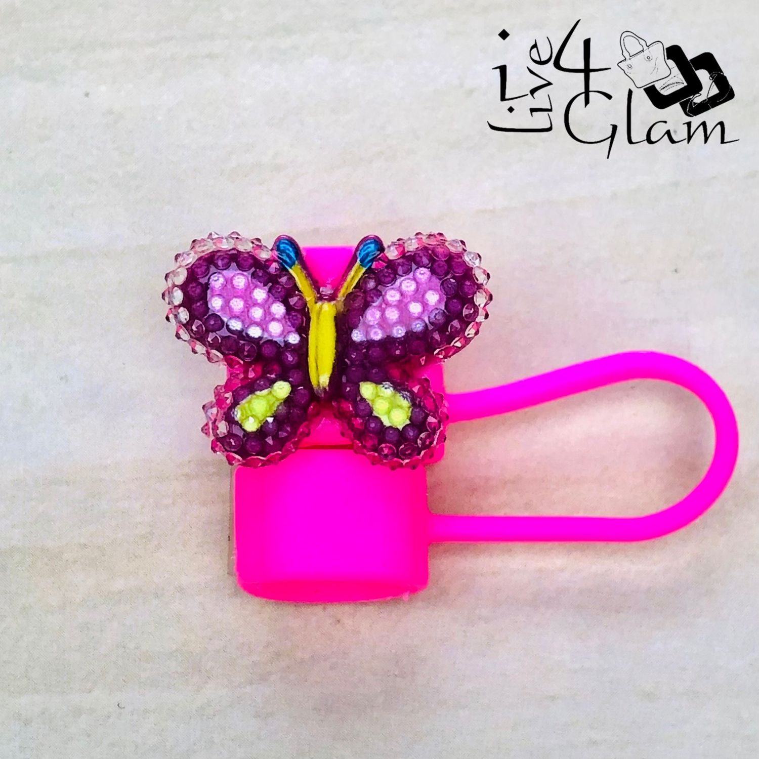 Green/ Pink Butterfly Pink Large Straw Cover